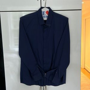 Navy blue men’s button down shirt, neck size 18